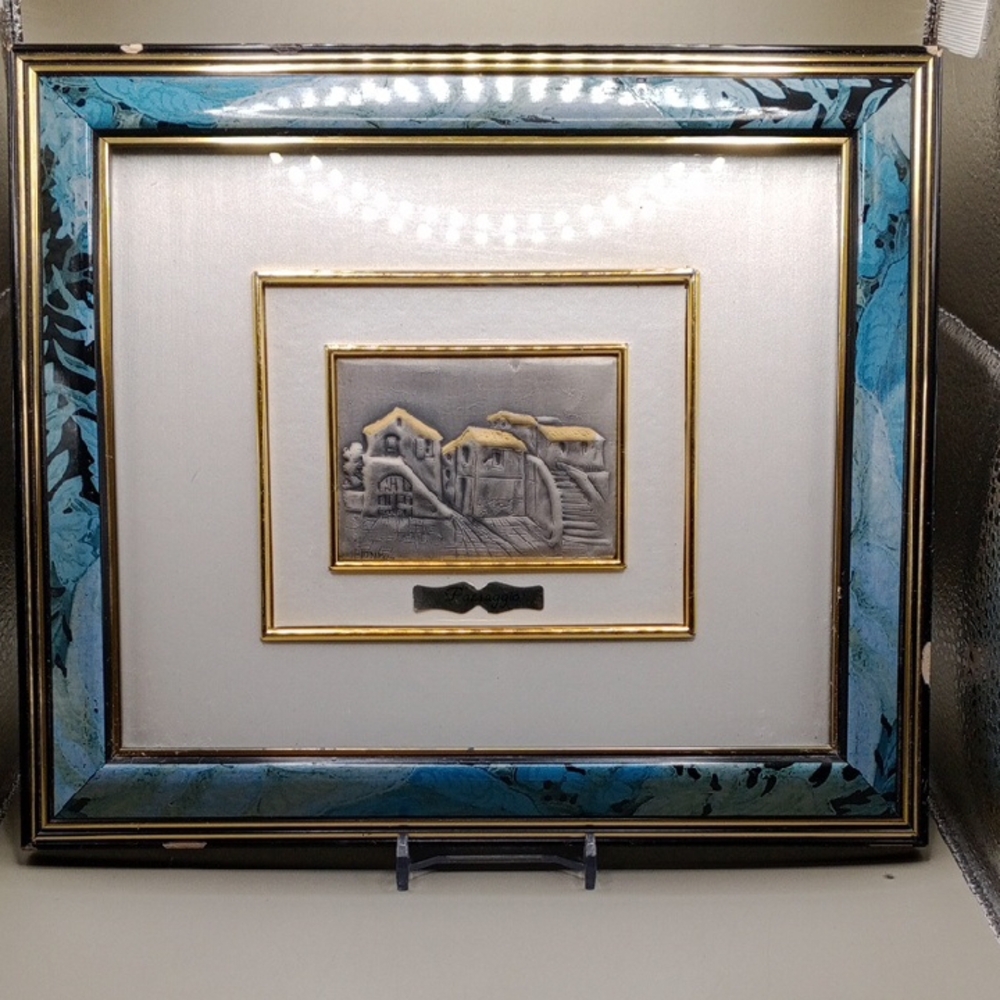 Elegant Blue and Gold Framed Art Piece
